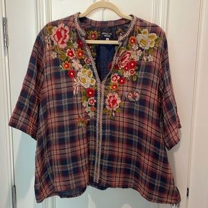 Johnny Was size L plaid top.